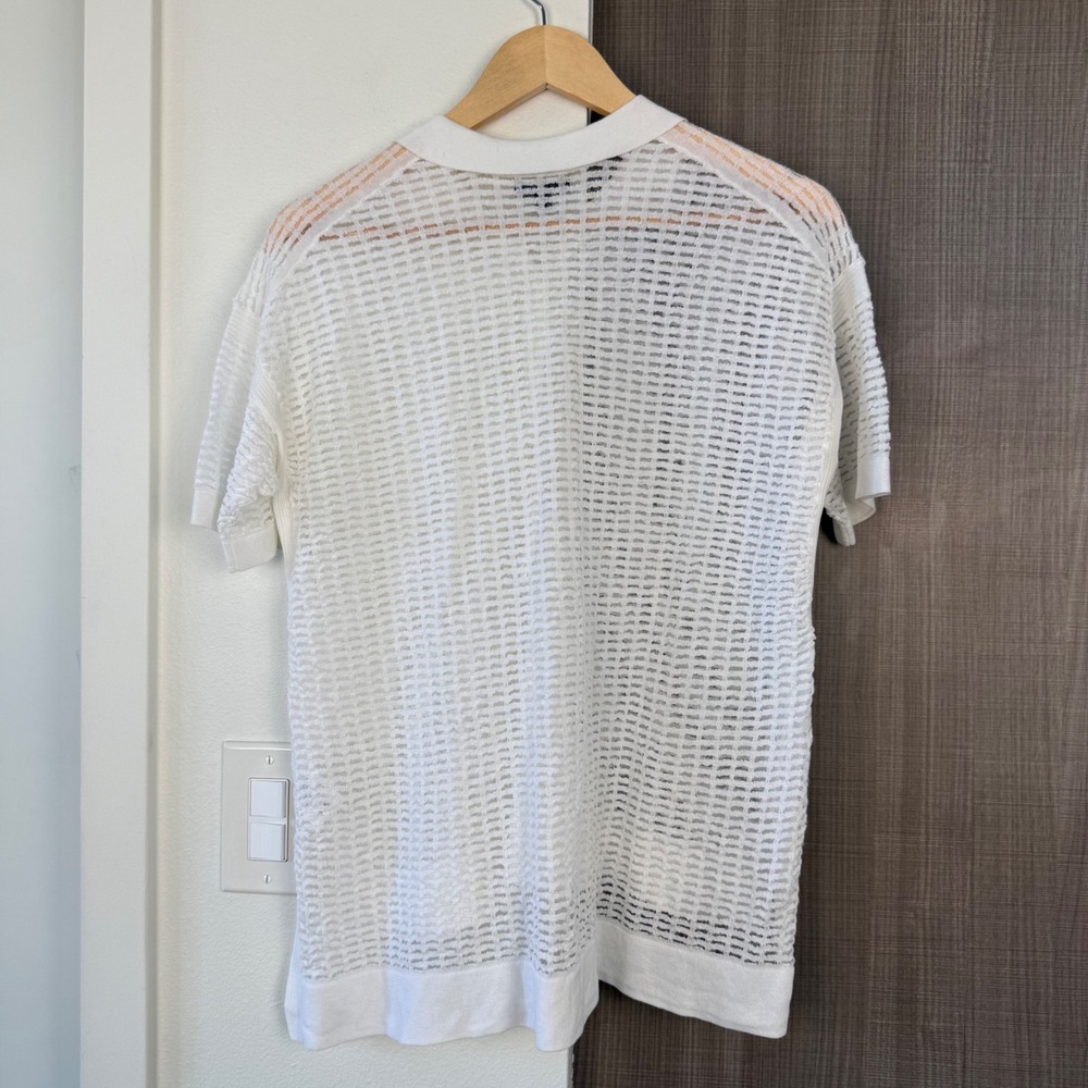 J. Crew Collection White Open Knit Button Down Polo Shirt Short Sleeve Size XS - Picture 7 of 10
